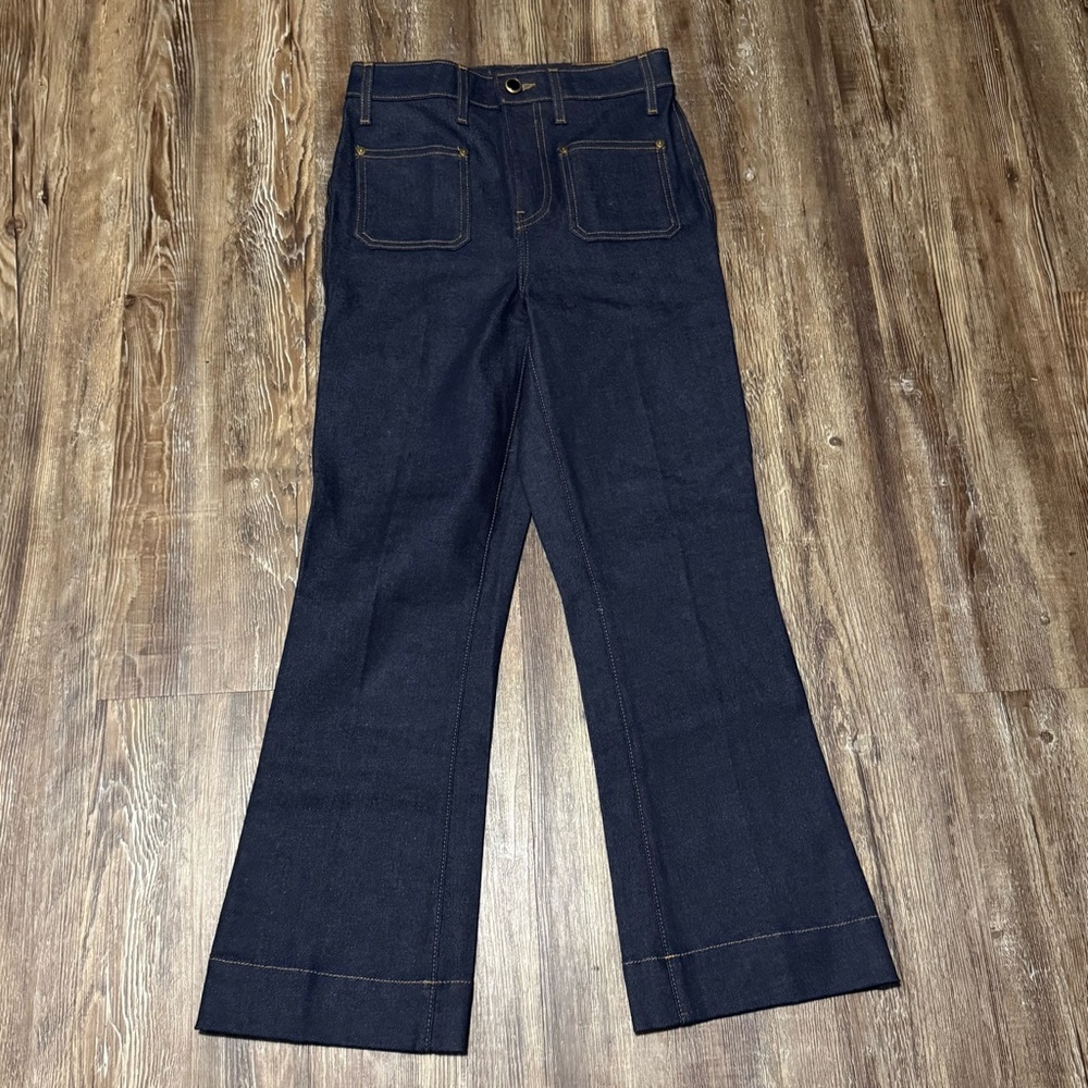 Khaite Raquel Jeans Women's 26 Cropped Flare Patch Pocket High Rise Selvedge